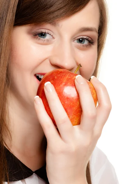 Girl biting apple — Stock Photo, Image