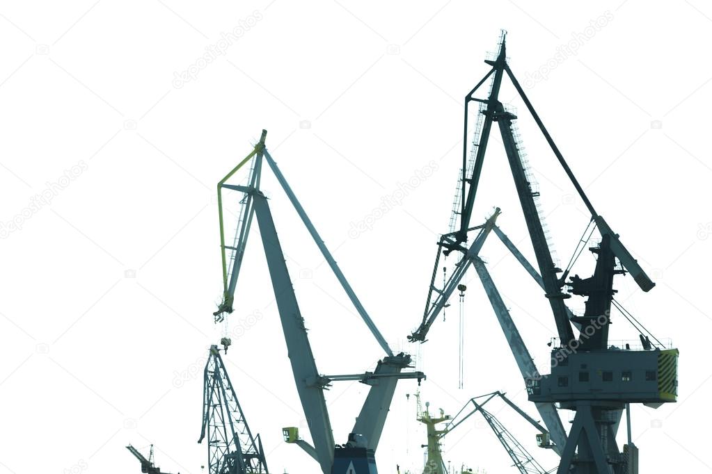 heavy load dockside cranes on white