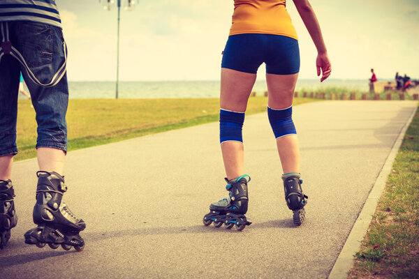 Young couple on roller skates