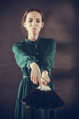 Vintage Bayan Kara günü tüy Fanlı