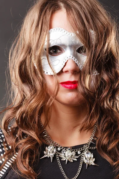 Woman with carnival venetian mask closeup — Stock Photo, Image