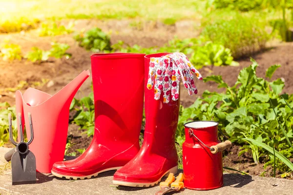 Peralatan berkebun outdoor di taman — Stok Foto