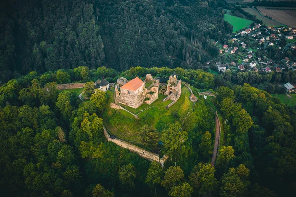 Die Weitläufigen Ruinen Der Burg Potstejn Liegen Auf Einem Bewaldeten — Stockfoto