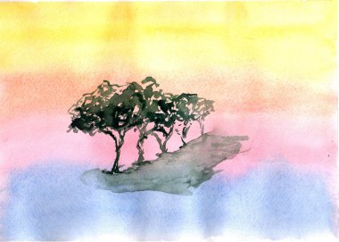 Ağaçlar suluboya colores arka plan