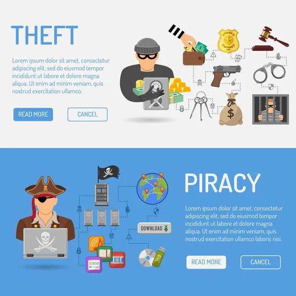 Pirataria e roubo Banners —  Vetores de Stock