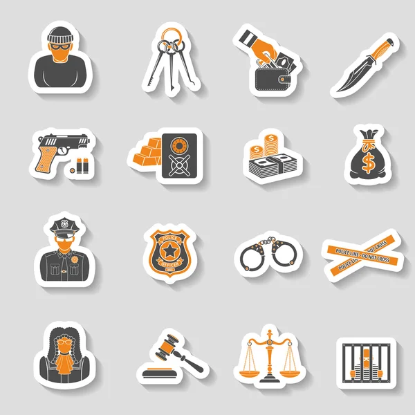 Misdaad en straf Icons Sticker Set — Stockvector