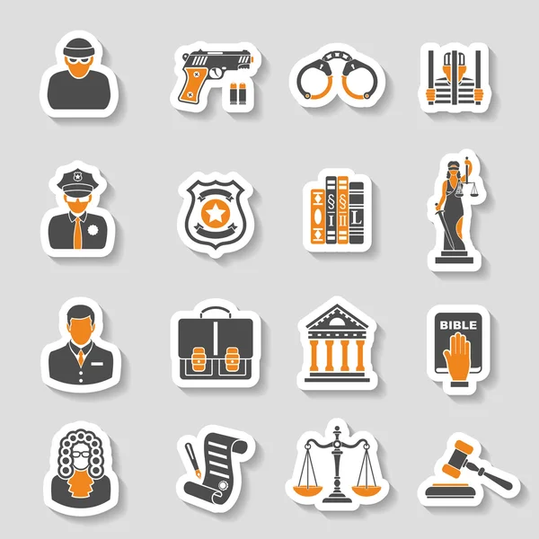 Brott och straff ikoner klistermärke Set — Stock vektor