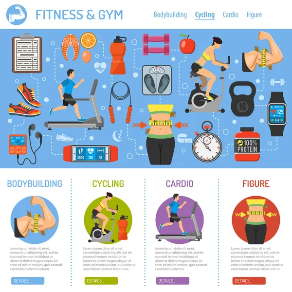 Fitness a posilovna infografika — Stockový vektor