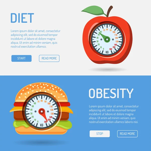 Dieta e Obesità Concetto — Vettoriale Stock