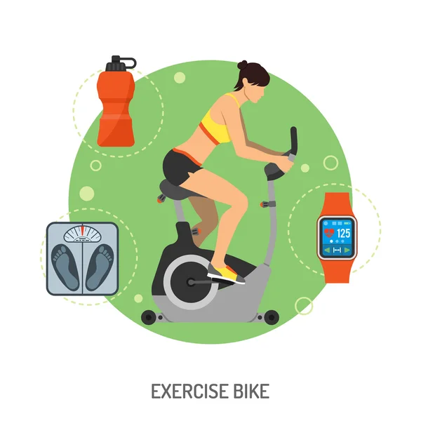 Exercise Bike and Fitness Concept — Stock Vector