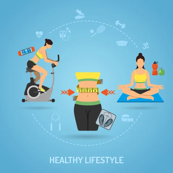 Egészséges életmód és a fitness koncepció — Stock Vector
