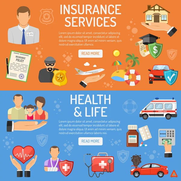 Servicios de seguros Banners — Archivo Imágenes Vectoriales