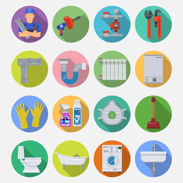 Zestaw ikon z płaskim usługi wodno-kanalizacyjnych — Wektor stockowy