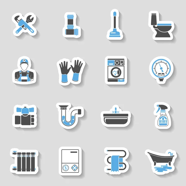 Sanitär Service Icons Aufkleber Set — Stockvektor