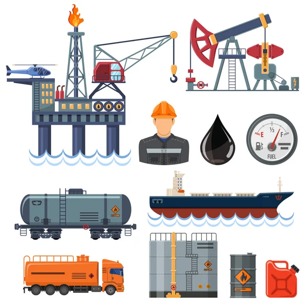 Oil industry Flat Icons Set — Stock Vector