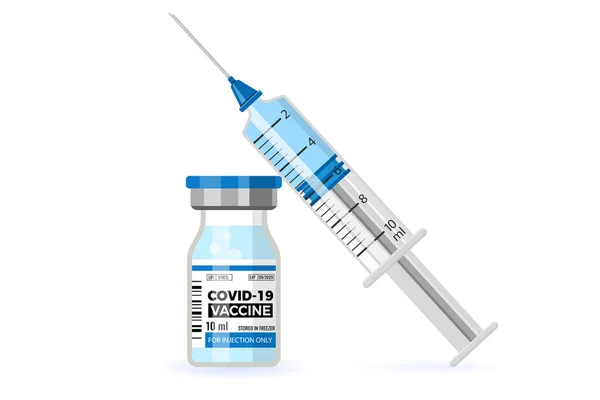 Covid Koronavírus Vakcina Palack Fecskendő Injekció Coronavirus Covid Kezelése Elszigetelt — Stock Vector
