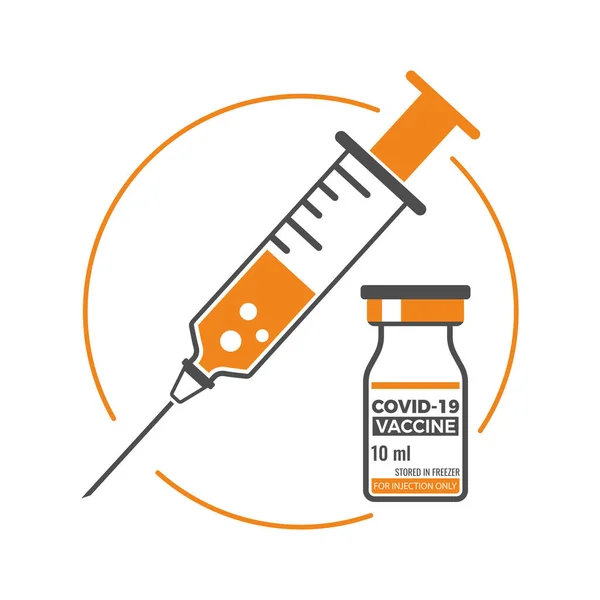 Covid Coronavirus 주사기 코로나 바이러스의 치료와 아이콘들 — 스톡 벡터