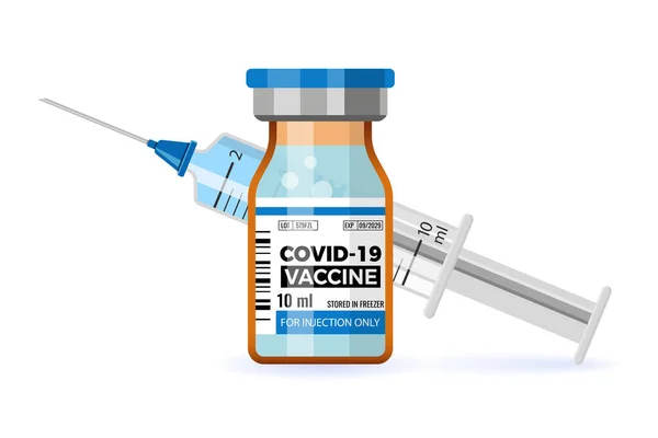 Вакцина Від Коронавірусу Covid Шприц Вакцина Флакон Плоскі Значки Лікування — стоковий вектор