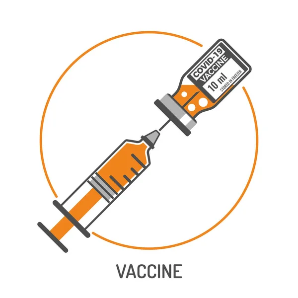 Covid Koronavírus Vakcina Eldobható Orvosi Fecskendő Injekció Egy Üveg Coronavirus — Stock Vector