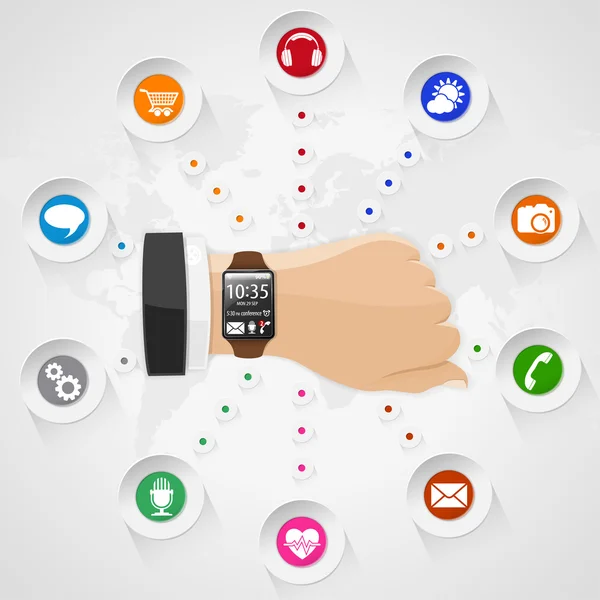 Smartwatch mit Anwendungen — Stockvektor