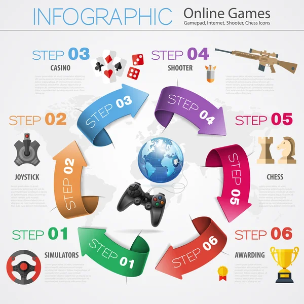 Jogos online infográficos — Vetor de Stock