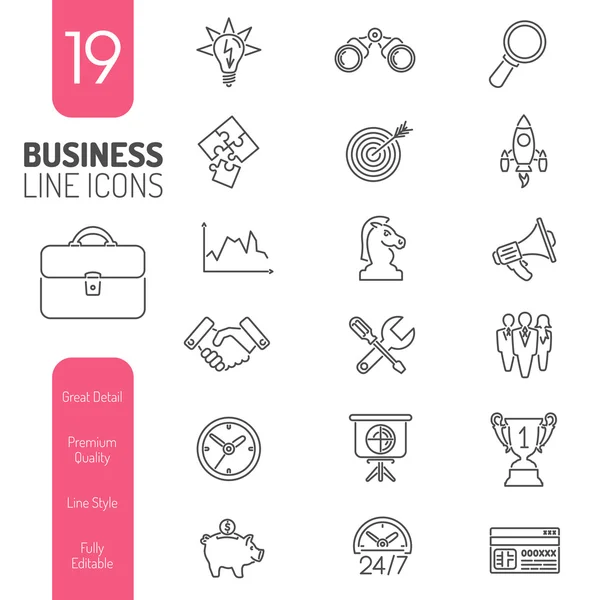 Estrategia de negocios Thin Lines Web Icon Set — Vector de stock