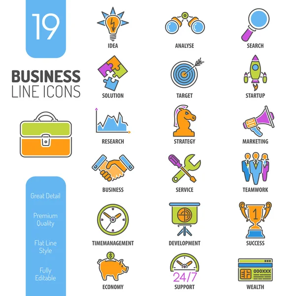 Business Strategy Thin Lines Color Web Icon Set — Stock Vector
