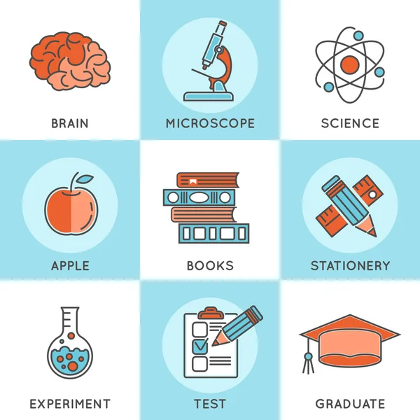 Онлайн образование тонкие линии цвета Web Icon Set — стоковый вектор