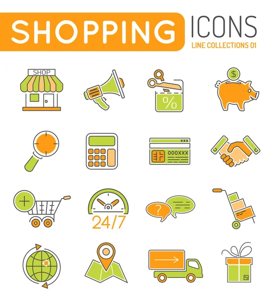 Online Shopping Thin Lines Color Web Icon Set — Stock Vector