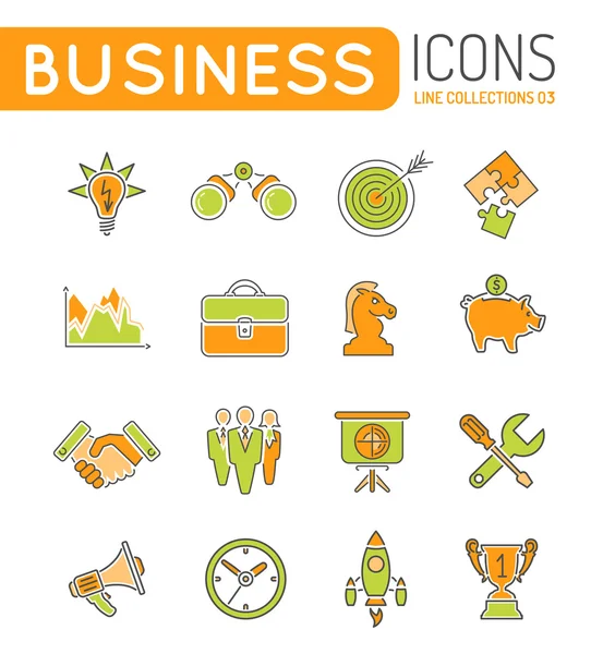 Business Strategy Thin Lines Color Web Icon Set — Stock Vector