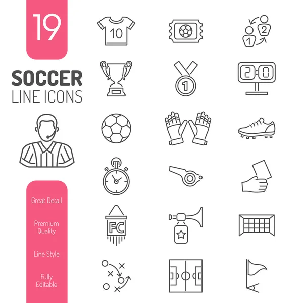 Juego de iconos web de líneas delgadas de fútbol — Vector de stock