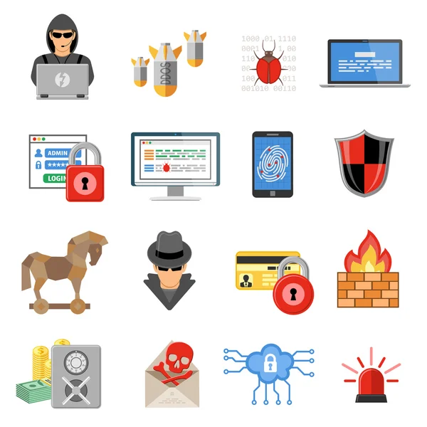 Internet Security Set de iconos de apartamento — Vector de stock