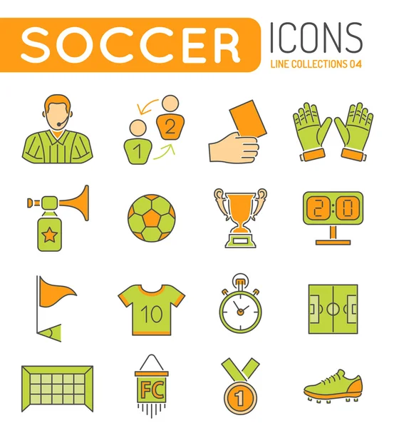 Soccer Thin Lines Color Web Icon Set — Stock Vector
