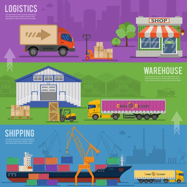 Banners de entrega y logística — Vector de stock