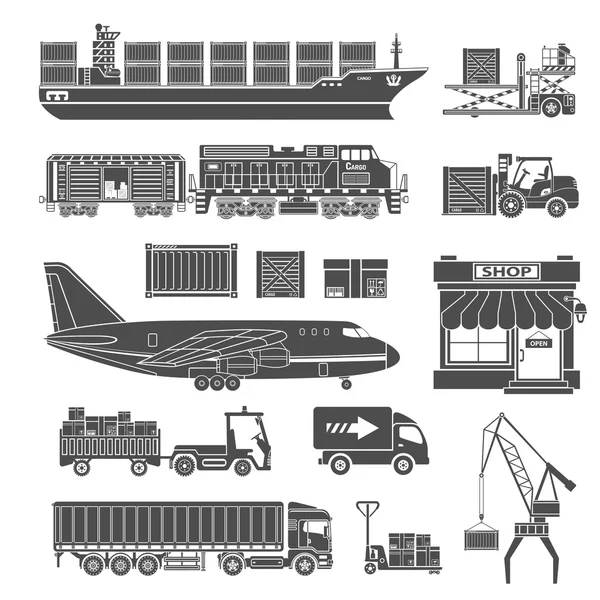 Cargo Transport och förpackning Ikonuppsättning — Stock vektor