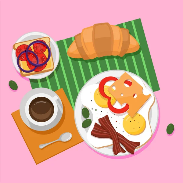 Kahvaltı üst görünüm vektör besin illüstrasyon yemeği