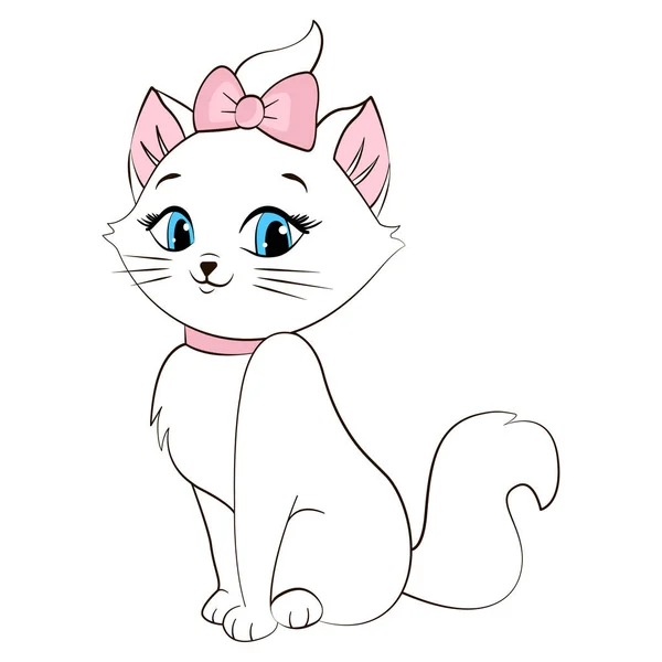Pembe düğümlü şirin beyaz kedi yavrusu çizgi film kedisi.