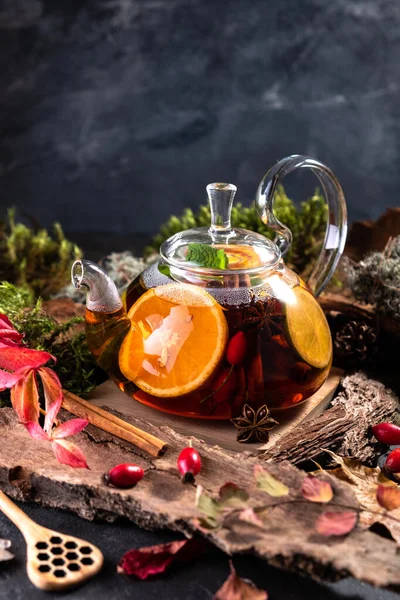 Chá Fruta Inverno Sazonal Outono Bebida Quente Citrus Chá Baga Fotografia De Stock