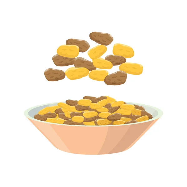 Raisins de différents raisins dans le plat. Produit de raisin, illustration vectorielle isolée sur fond blanc. — Image vectorielle