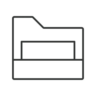 Satır tasarımında dizin tepsisi simgesi. klasör, tepsi, arşiv, dosyalar, depolama, kutu, belgeler, beyaz arkaplan vektöründeki organizasyon. Dizin tepsisi değiştirilebilir vuruş simgesi