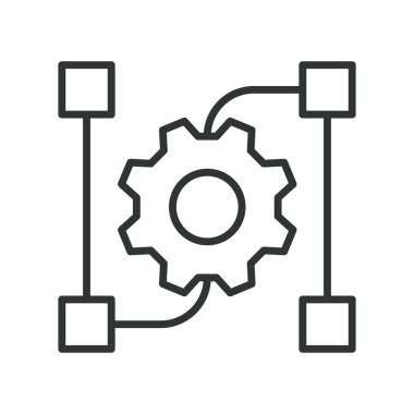 İşlem teçhizatı tasarımı. işlem, vites, otomasyon, ayarlar, kontrol, teknoloji, iş akışı, mühendislik beyaz arka plan vektörü. İşlem teçhizatı düzenlenebilir vuruş simgesi