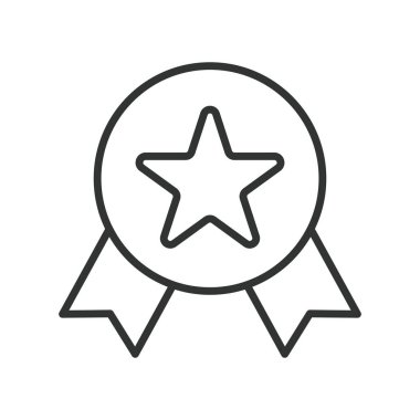 Satır tasarımında ödül ikonu. ödül, madalya, yıldız, başarı, sertifika, takdir, onur beyaz arka plan vektörü. Ödül madalyası düzenlenebilir vuruş simgesi