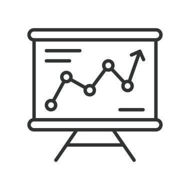Satır tasarımında iş sunum simgesi. business, presentation, chart, growth, meeting, graph, report on white background vector. İş sunumu düzenlenebilir vuruş simgesi
