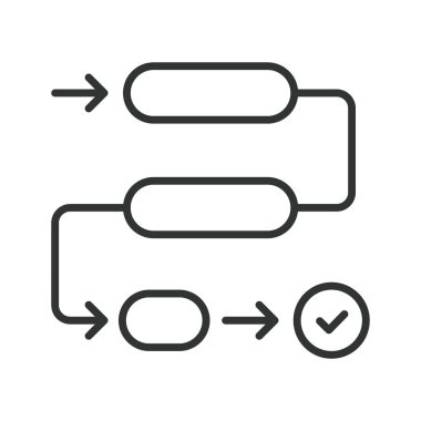 Satır tasarımında çalışma akışı işlem simgesi. iş akışı, süreç, adımlar, diyagram, görev, yönetim, planlama beyaz arka plan vektörü. Çalışma süreci düzenlenebilir vuruş simgesi