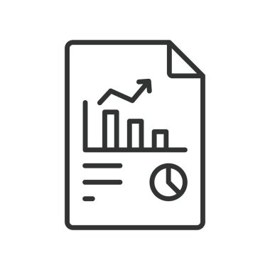 Finansal rapor tasarımı simgesi. Finans, rapor, grafik, analiz, istatistik, kağıt, beyaz arka plan vektörü üzerine iş. Mali rapor düzenlenebilir vuruş simgesi