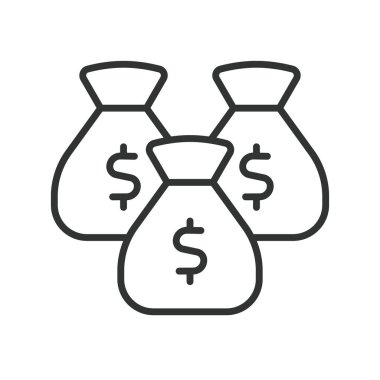 Para çantaları tasarımı simgesi. Para, çanta, para, finans, dolar, bankacılık, beyaz arka plan vektöründeki zenginlik. Para çantaları düzenlenebilir vuruş simgesi