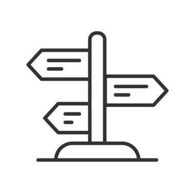 Yol işareti simgesi dizaynı. yön, yön bulma, seçim, karar, seyahat, rehberlik, beyaz arka plan vektörü seçenekleri. Yol işaretleri düzenlenebilir vuruş simgesi - yapay zeka oluşturuldu