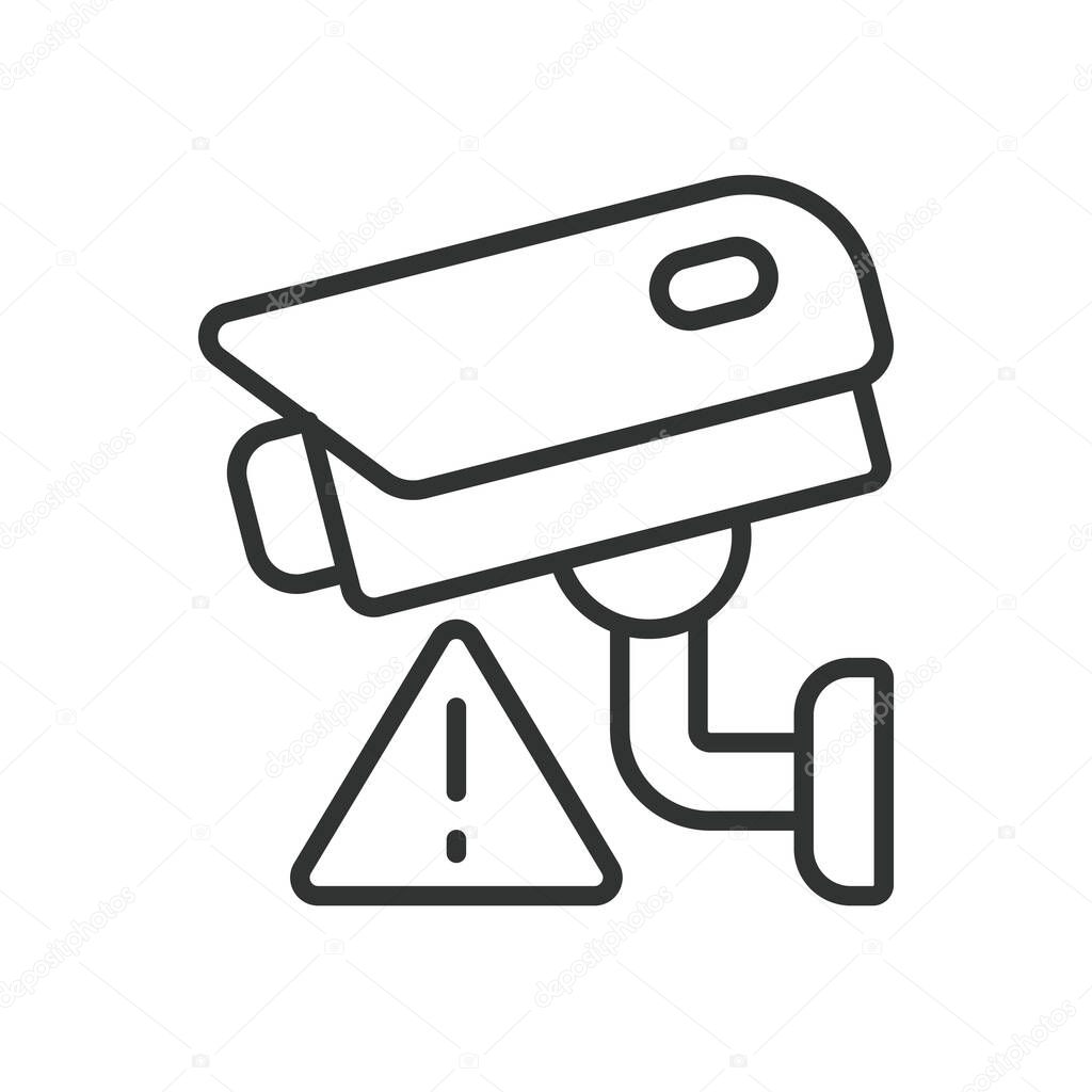 CCTV warning icon in line design. cctv, warning, camera, surveillance, danger, alert, monitoring on white background vector. CCTV warning editable stroke icon