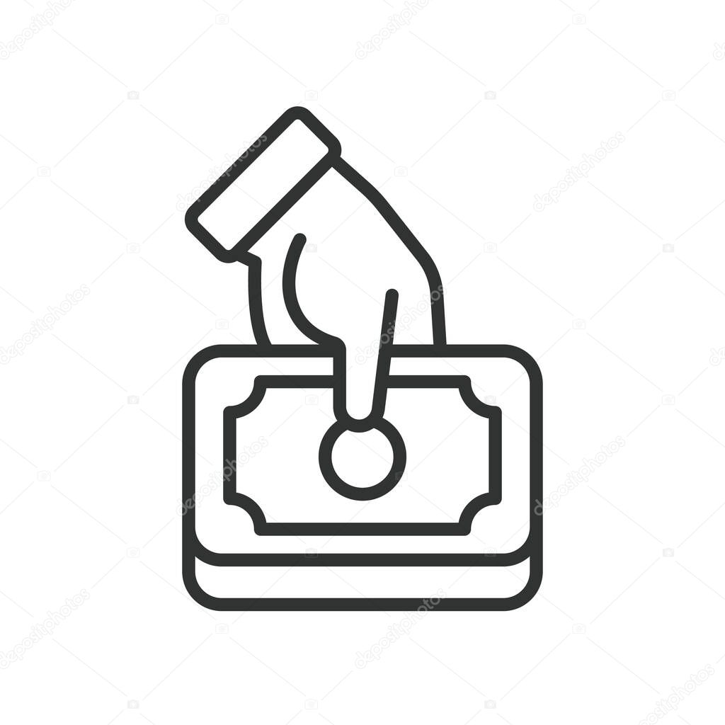 Payment hand icon in line design. payment, hand, cash, money, finance, dollar, giving on white background vector. Payment hand editable stroke icon