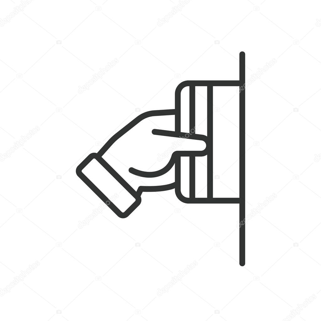 Hand inserting card icon in line design. payment, finance, atm, credit, cash, withdrawal, banking on white background vector. Hand inserting card editable stroke icon - AI generated